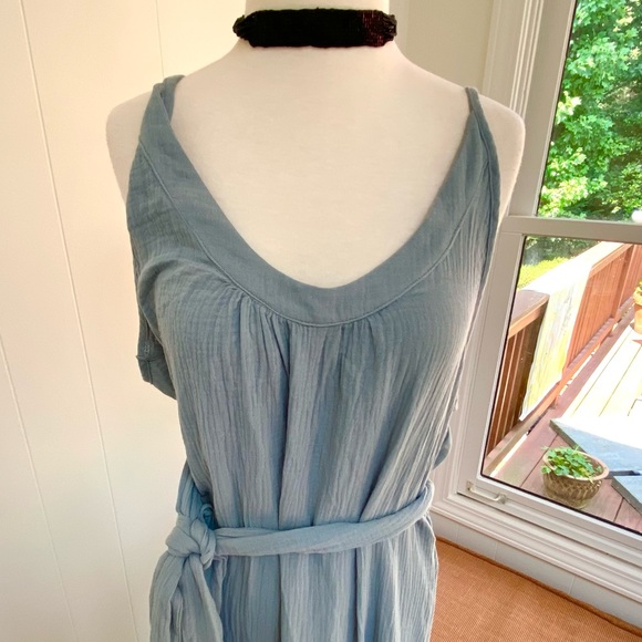 SECRET MISSION Anita Double Cotton Belted Midi Dress L Dusty Blue - Picture 4 of 8